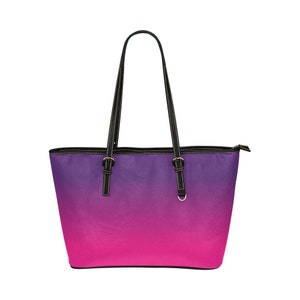 Rosa Lila Ombre Einkaufstasche Geldbörse, Farbverlauf Tie Dye Vegan Leder Kleine Große Handtasche Reißverschluss oben Designer Handgemachte Schulter Damen Frauen