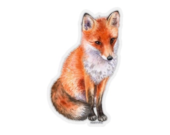 Red Fox Decal Stickers, Watercolor Art Laptop Vinyl Cute Waterproof for Water bottle Tumbler Car Bumper Small Large Clear Kiss Cut Wall