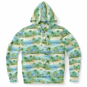 Beach Lightweight Hoodie, Tropical Palm Trees Green Summer Pullover Men Women Adult Aesthetic Graphic Hooded Sweatshirt Pockets