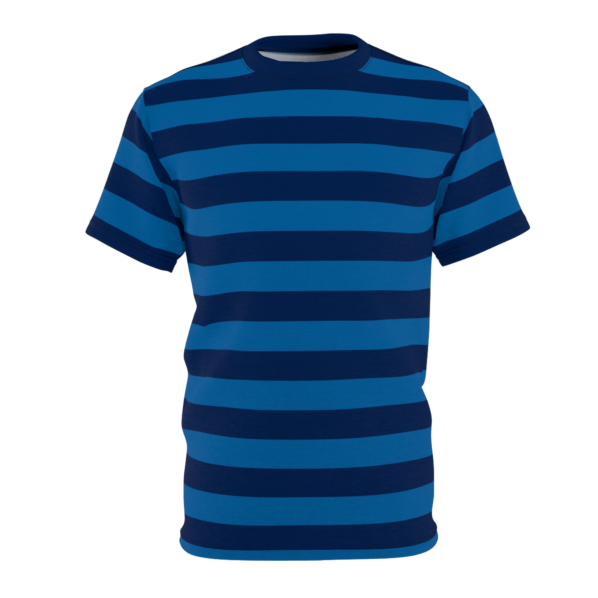 Light Blue and Dark Blue Striped Men T Shirt, Navy Vintage