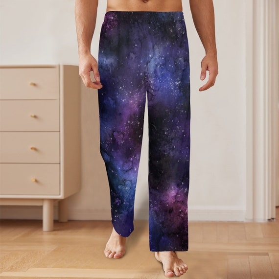 Galaxy Space Men Pajamas Pants Universe Cosmos Purple Satin PJ Pockets Sleep Lounge Trousers Couples Matching Trousers Bottoms Etsy UK