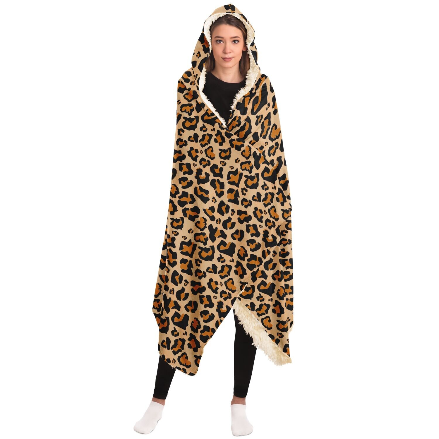 Discover Leopard Hooded Blanket, Animal Print Cheetah Sherpa Fleece Soft Fluffy Cozy Warm Adult Men Women Kids Large Gift