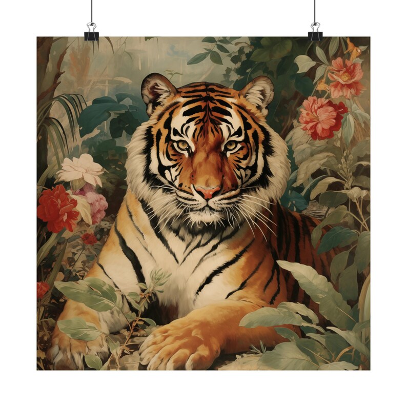 Tiger Poster Print, Retro Vintage Jungle Wall Print Image Art Square ...