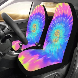 Tie Dye Car Seat Covers 2 pc, Colorful Swirl Pattern Front Seat Covers, Car SUV Truck Seat Protector Accessory