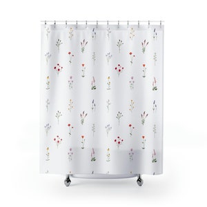 Cortina de ducha de flores silvestres, tela bohemia botánica blanca floral, decoración única para el baño, decoración única para el hogar, 71 x 74 pulgadas