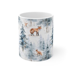 Ingwer Fuchs Kaffeetasse, Winter Landschaft Wald Bäume Woodlands Schnee Niedliche Tier Kunst Keramik Tasse Tee Heiße Schokolade Einzigartige Neuheit Cooles Geschenk Bild 2
