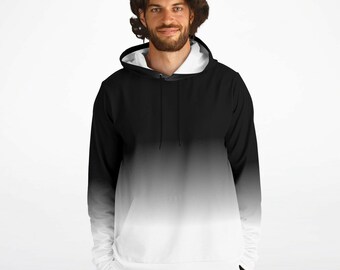 Black White Ombre Zip up Hoodie, Gradient Tie Dye Zipper Pullover