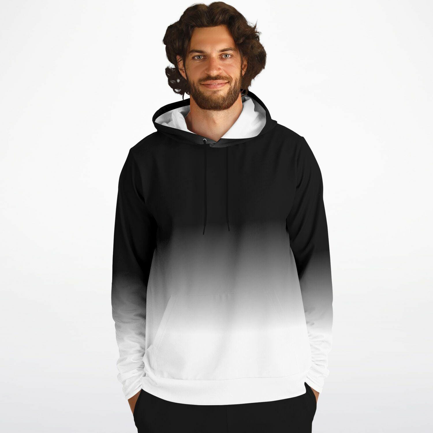 Black White Ombre Zip up Hoodie, Gradient Tie Dye Zipper Pullover 