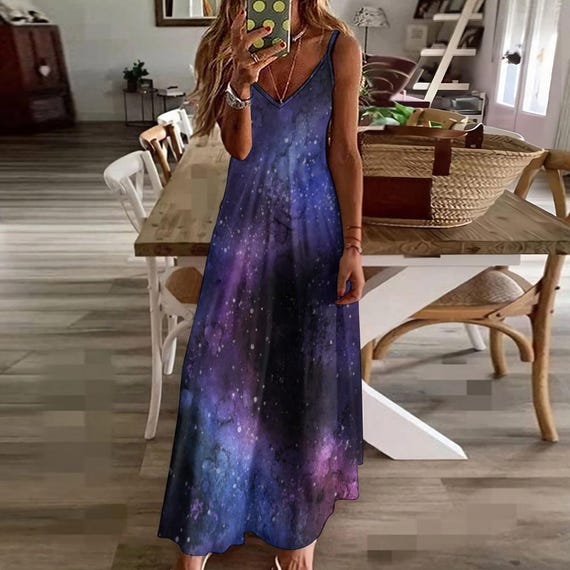 Space Galaxy N ight dress★☆accessories☆☆ Galaxy Outer Space Dress Flaming Star Nebula Trendy Graphic Maxi