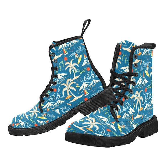 Blue canvas lace up boots best sale