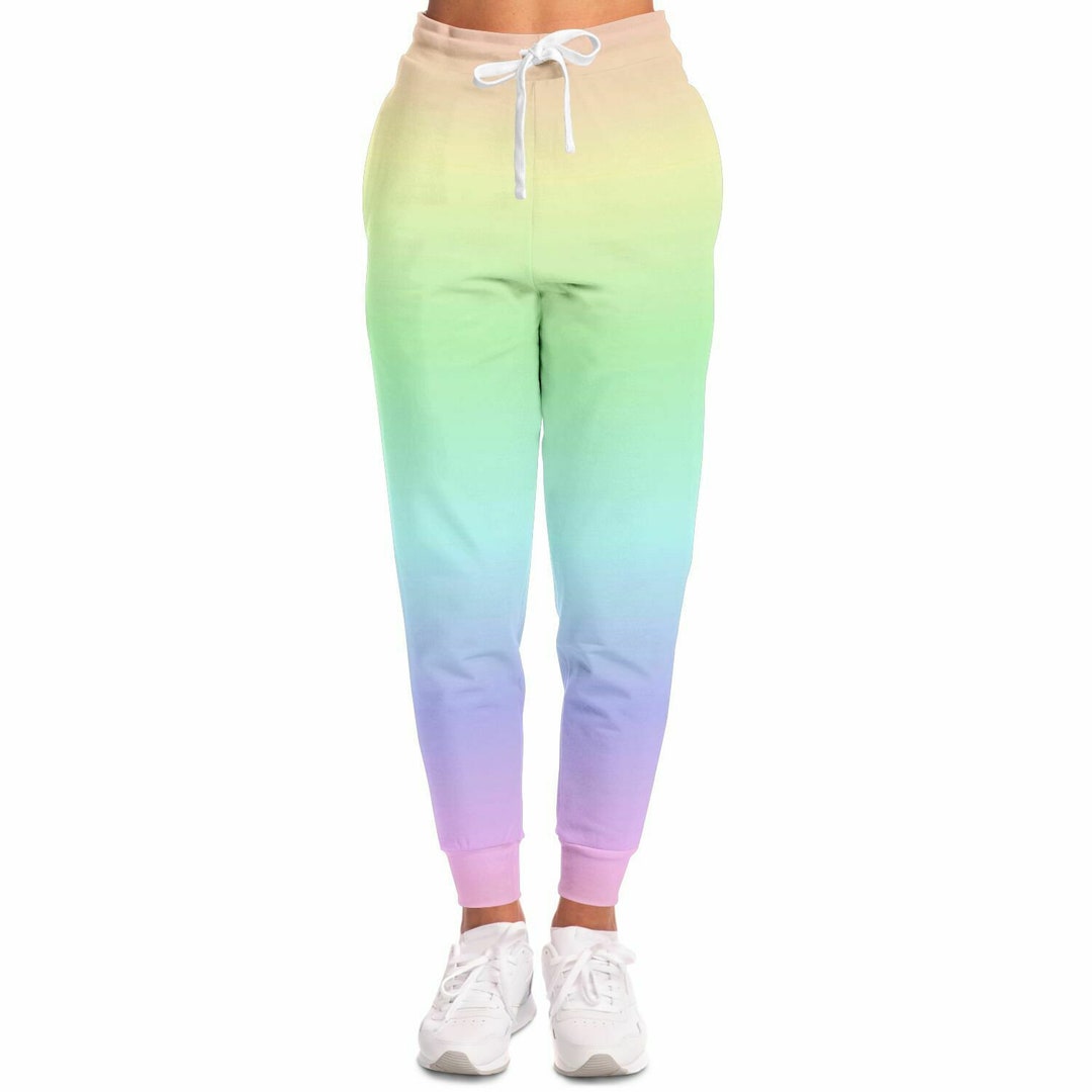 Pastel Rainbow Joggers Sweatpants With Pockets, Ombre Gradient Tie