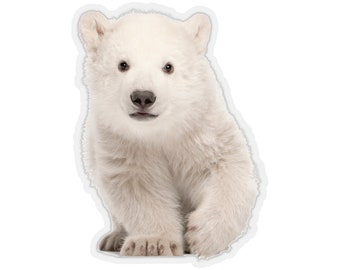 Polar Bear Cub Sticker, Artic Animal Watercolor Laptop Decal Vinyl Cute Waterbottle Tumbler Car Waterproof Aesthetic Die Cut Wall Mural