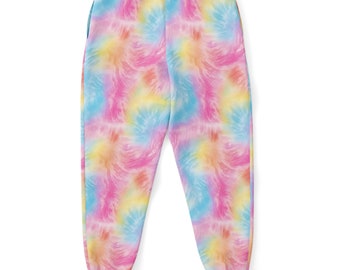 Pastel Rainbow Tie Dye Joggers Sweatpants Pockets, Pink Women Men