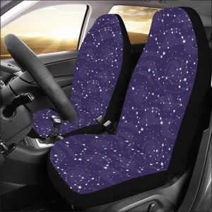 Constellation Space Car Seat Covers 2 pc, Blue Purple Galaxy Stars Pattern Front Seat Covers SUV Seat Protector Accessory Decoration