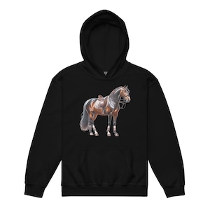 Horse Kids Pullover Hoodie, Equestrian Animal Girls Boy Youth Aesthetic Graphic Hooded Sweatshirt with Pockets Gift