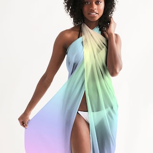 Pastel Ombre Swimsuit Cover Up Women, Rainbow Tie Dye Pink Wrap Front Sarong Bikini Bathing Suit Beach Sexy Long Flowy Skirt Coverup