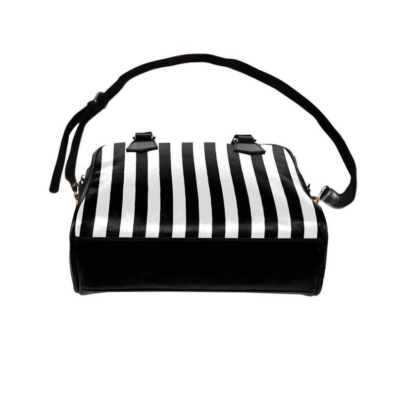 Schwarz-weiß gestreifte Geldbörse Handtasche, Nadelstreifen Streifen Vertikaler Druck Kleine Mini Schultertasche Vegan Leder Damen Designer Crossbody Bild 3