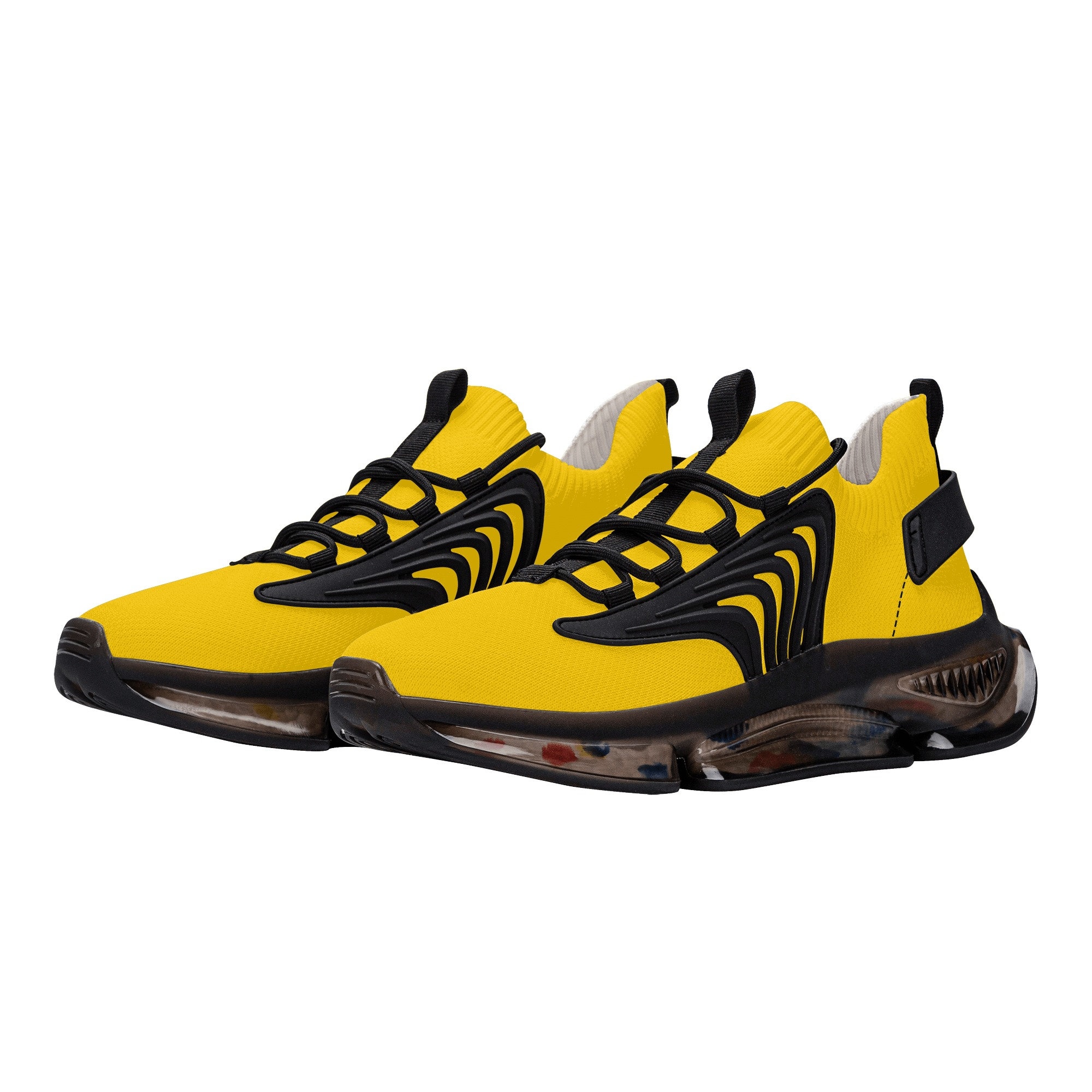 Yellow and Black Men's Air Cushion Sneakers, Breathable Running Sport Print Lace Up Custom Designer Casual Gym Shoes