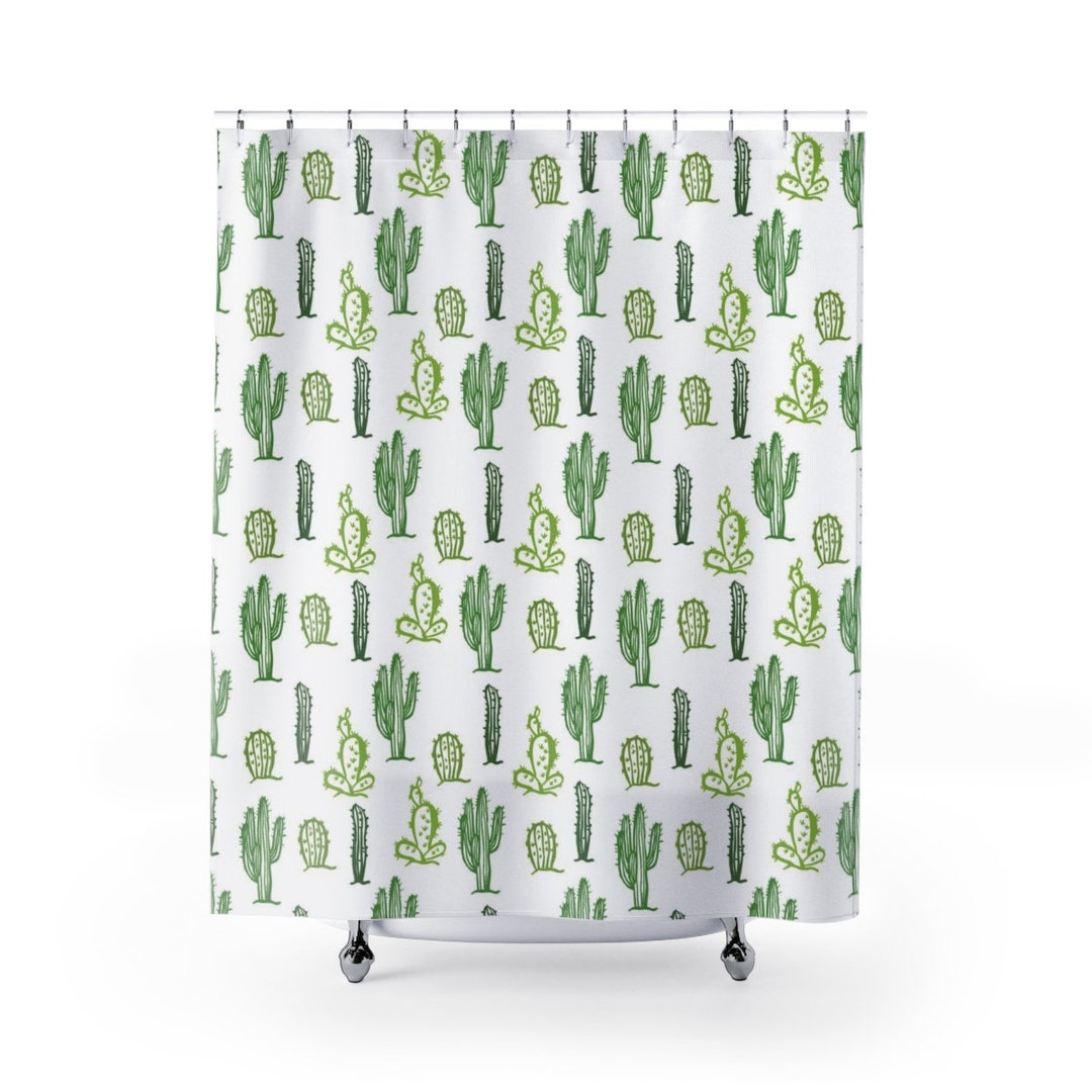 Cactus Shower Curtain, Cacti Succulent Plant Green Boho Desert Bath