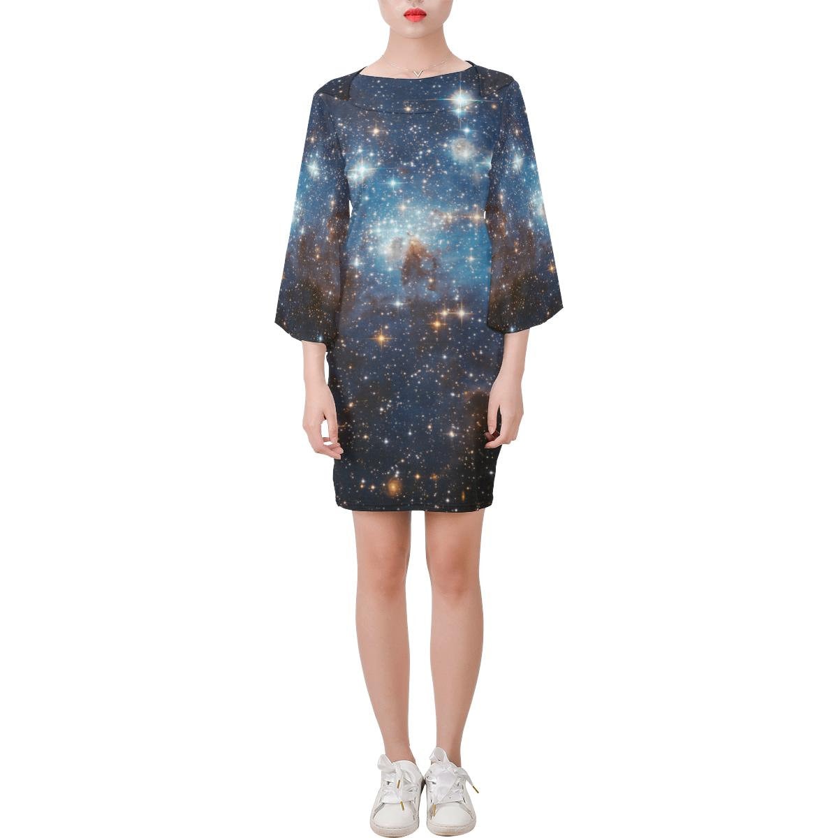 Galaxy Bell Sleeve Mini Dress Women, Long Sleeve Black Blue Print Space  Stars Constellation Celestial Fantasy Party Festival Universe Ladies - Etsy