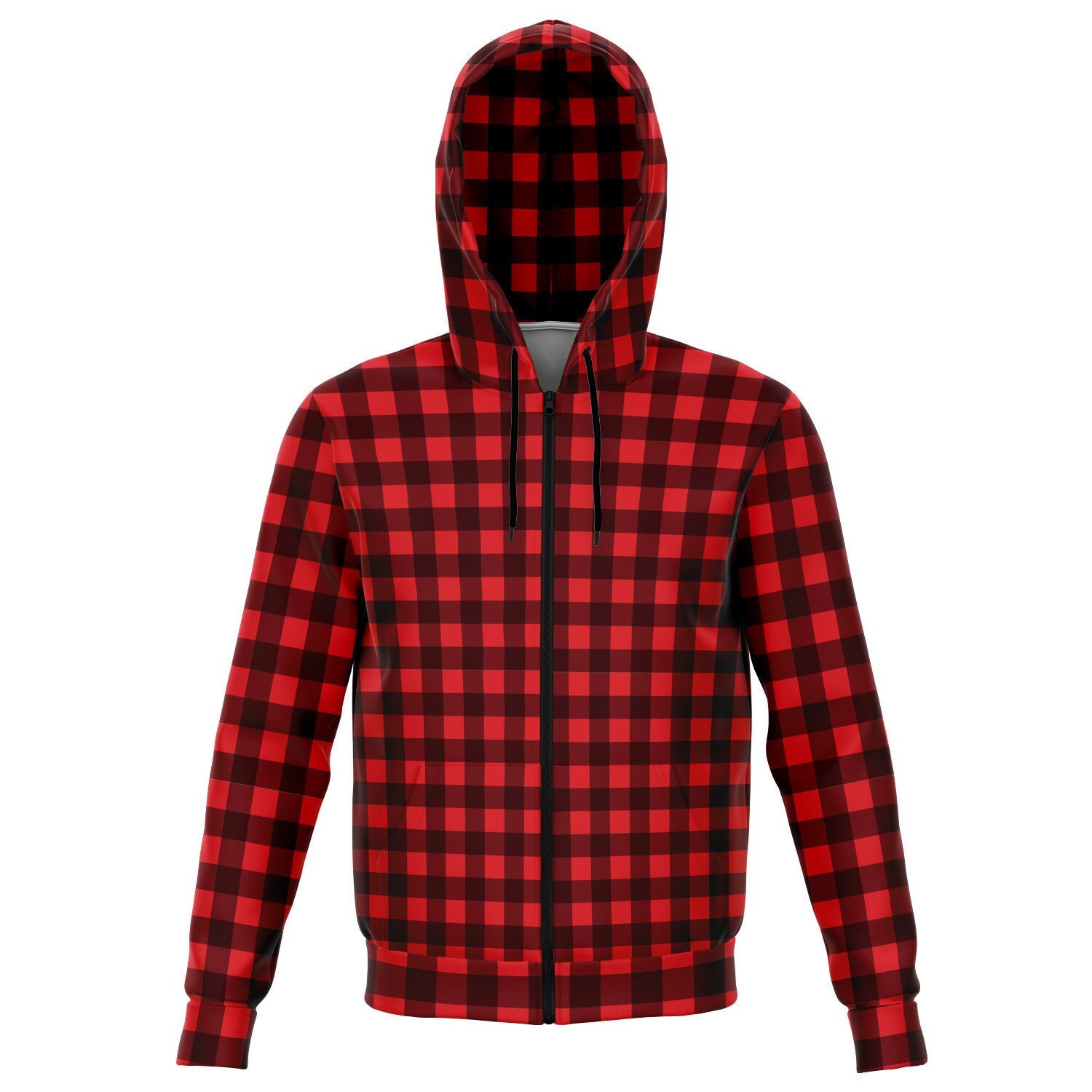 Red and black checkered zip up hoodie deals