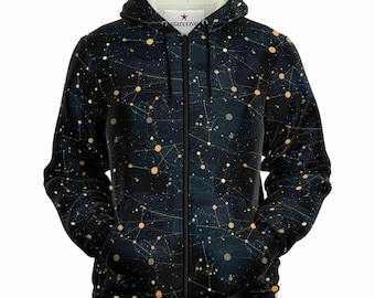 Constellation Zip up Fleece Lined Hoodie, Space Galaxy Heavyweight
