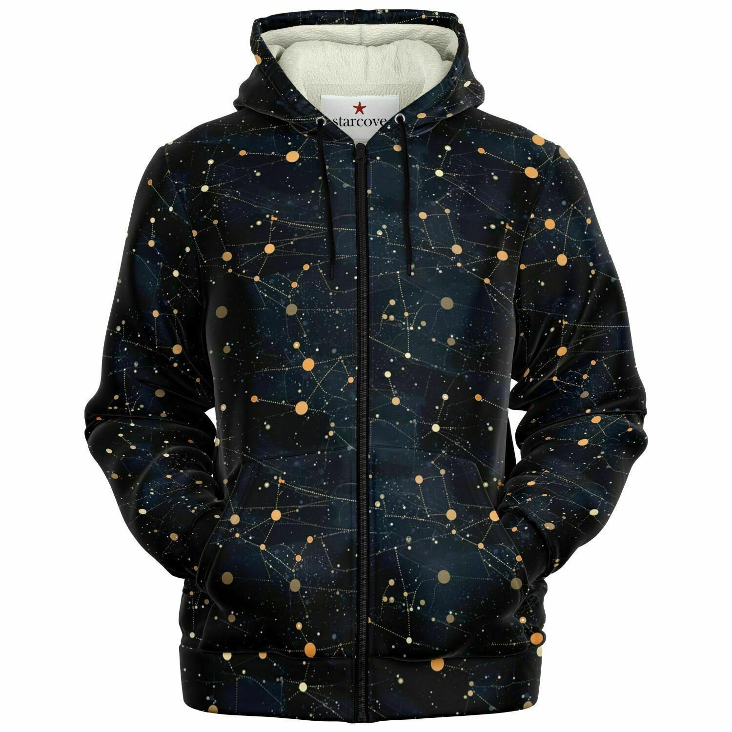 Constellation Zip up Fleece Lined Hoodie, Space Galaxy Heavyweight