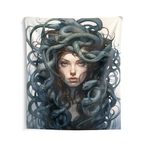 Medusa Tapestry, Women Mythology Snakes Hair Wall Art Hanging Cool Unique Vertical Aesthetic Large Small Decor Bedroom College Dorm