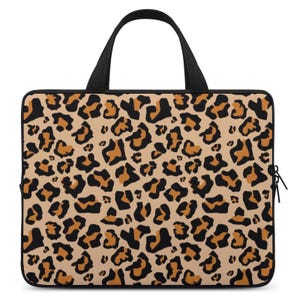 Leopard Laptop Sleeve Case Handle, Animal Print Cheetah Computer Macbook 13 15 17 inch Bag Protective Neoprene Padding Pouch Men Women