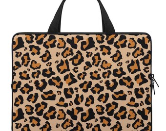 Leopard Laptop Sleeve Case Handle, Animal Print Cheetah Computer Macbook 13 15 17 inch Bag Protective Neoprene Padding Pouch Men Women