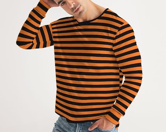 オレンジと白のストライプの長袖シャツ、オレンジと白のストライプの