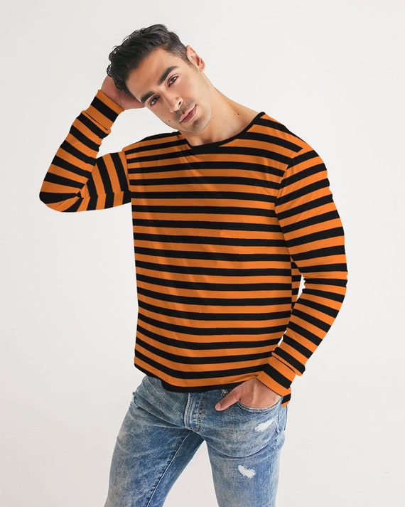 orange and yellow striped long sleeve shirt