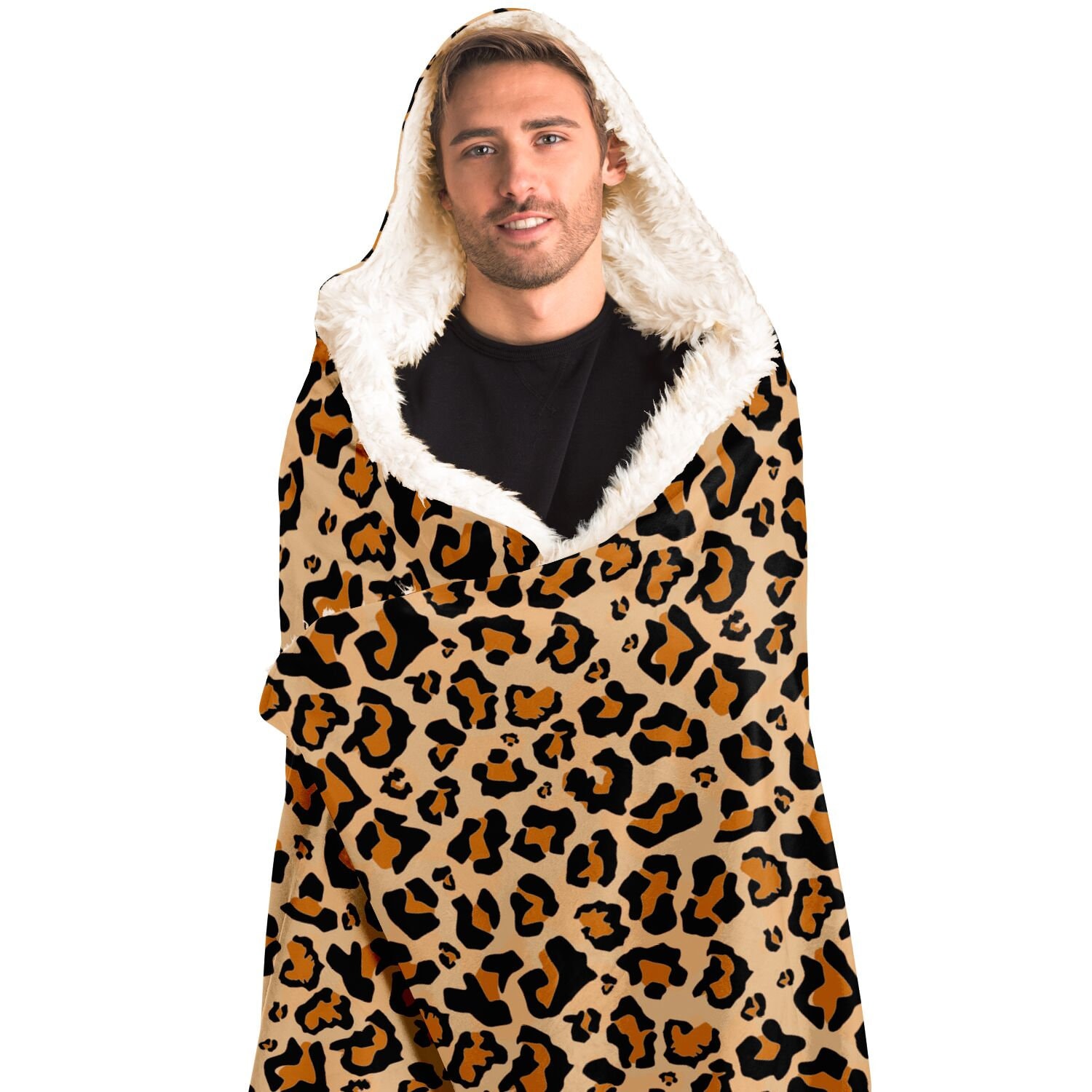 Discover Leopard Hooded Blanket, Animal Print Cheetah Sherpa Fleece Soft Fluffy Cozy Warm Adult Men Women Kids Large Gift