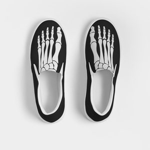 Skeleton Men Slip On Shoes, Feet Bones Skull Horror Canvas Gothic Black Sneakers White Low Designer Festival Halloween Loafer Footwear