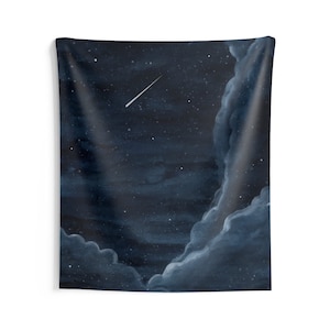 Starry Night Sky Tapestry, Stars Clouds Watercolor Vertical Wall Art Hanging Aesthetic Large Small Unique Decor College Dorm Room Men Women