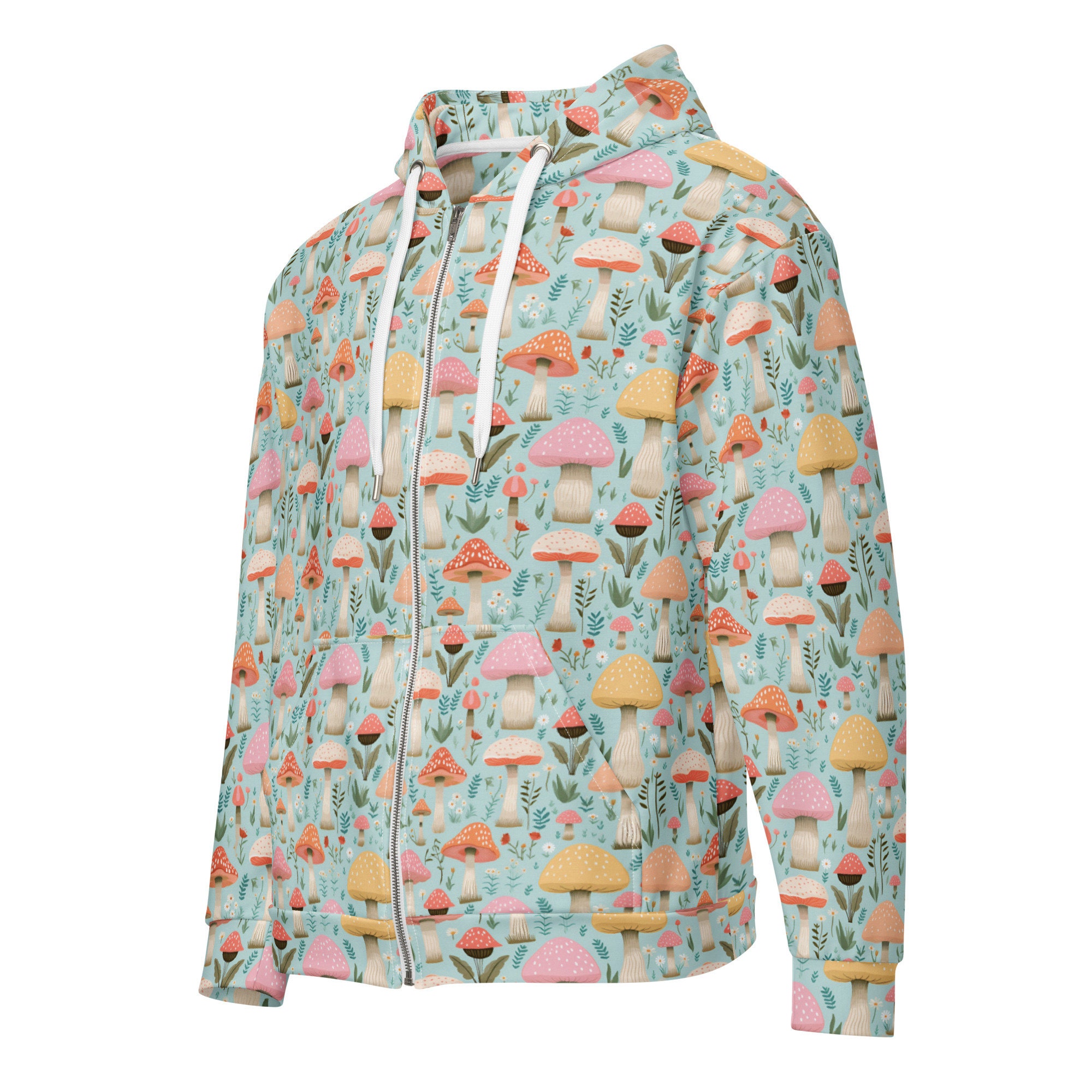 Discover Pastel Mushroom Zip Up Hoodie, Nature Full Zipper Pocket Men Women Unisex Hooded