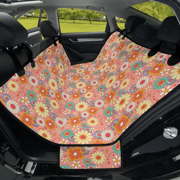 Housse de siège arrière florale rétro pour chien, fleurs vintage roses, protection arrière pour chat, couverture de véhicule imperméable et lavable pour animaux de compagnie, hamac pour camion SUV automatique