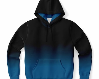 Black Blue Ombre Hoodie, Tie Dye Gradient Pullover Men Women Adult Aesthetic Cotton Hooded Sweatshirt with Pockets Designer Plus Size