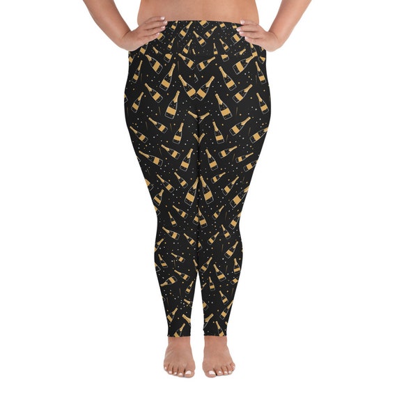 Plus Size Leggings, Champagne Bottle Print Printed Workout Running  Bachelorette Designer Fun Party Yoga Pants, 2XL 3XL 4XL 5XL 6XL for Women -   Canada