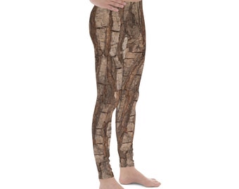Buy Tree Bark Camo Men Leggings, Real Wood Costume Forest Trunk - Main Image