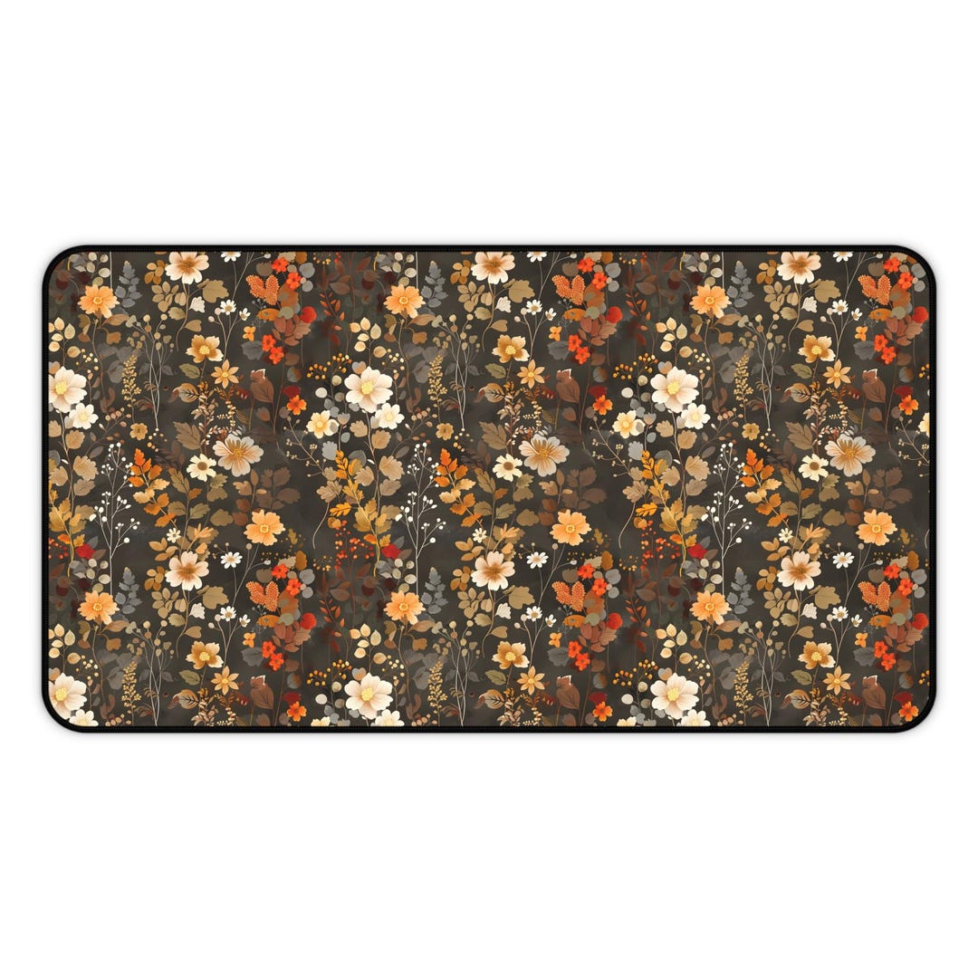 Floral Computer Mat Floral Desk Mat, Brown Flowers Gaming Mouse Pad Art Small Extra Large ...