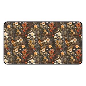 Floral Schreibtischmatte, braune Blumen Gaming Maus Pad Art klein extra groß breit groß XL lang Tastatur einzigartig Büro Computer Laptop
