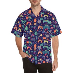 Gamer Men Hawaiian shirt, Video Computer Games Vintage Aloha Hawaii Retro Summer Tropical Beach Plus Size Cool Button Down Shirt