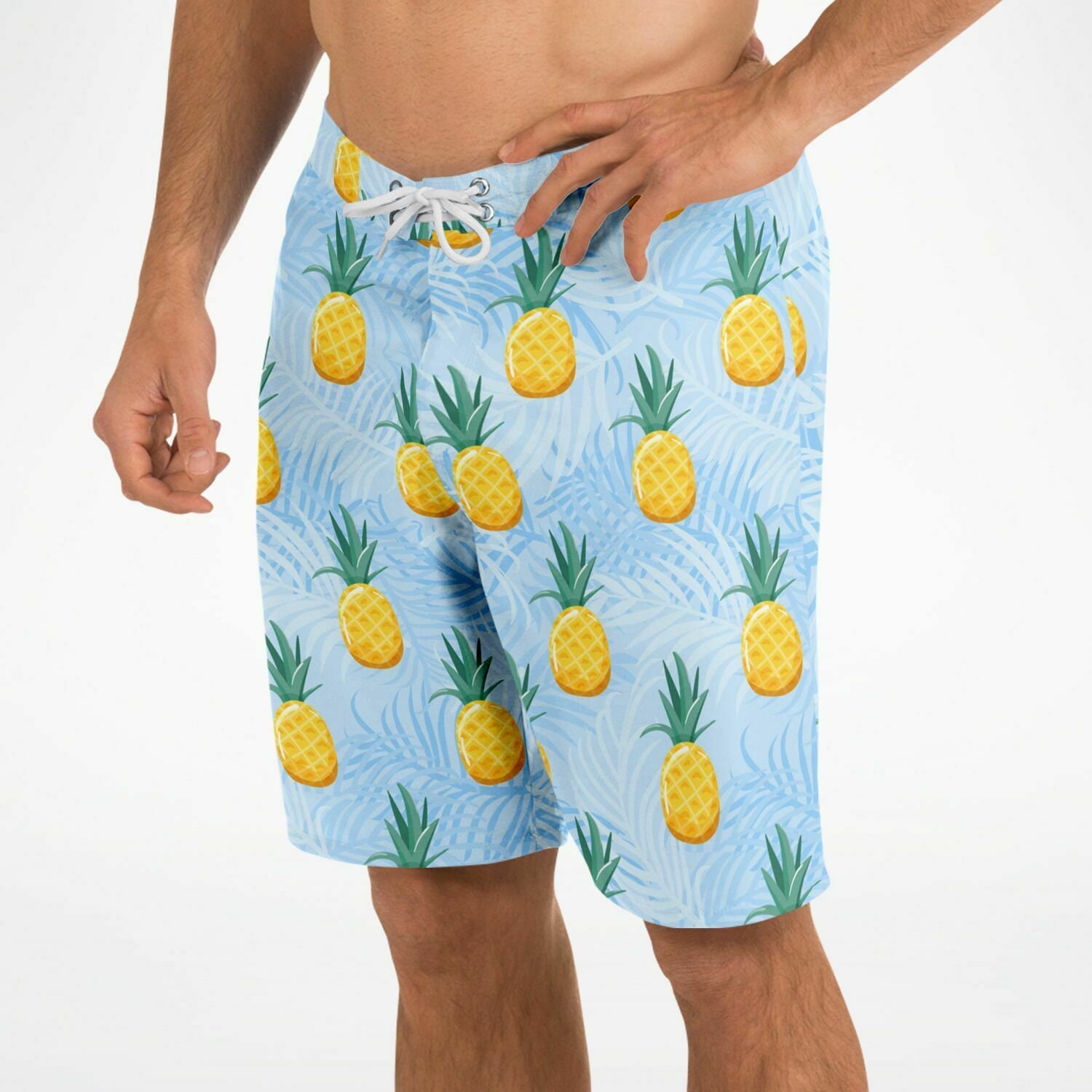 Pineapple Men Board Shorts Summer Fruit Mid Length Blue Beach