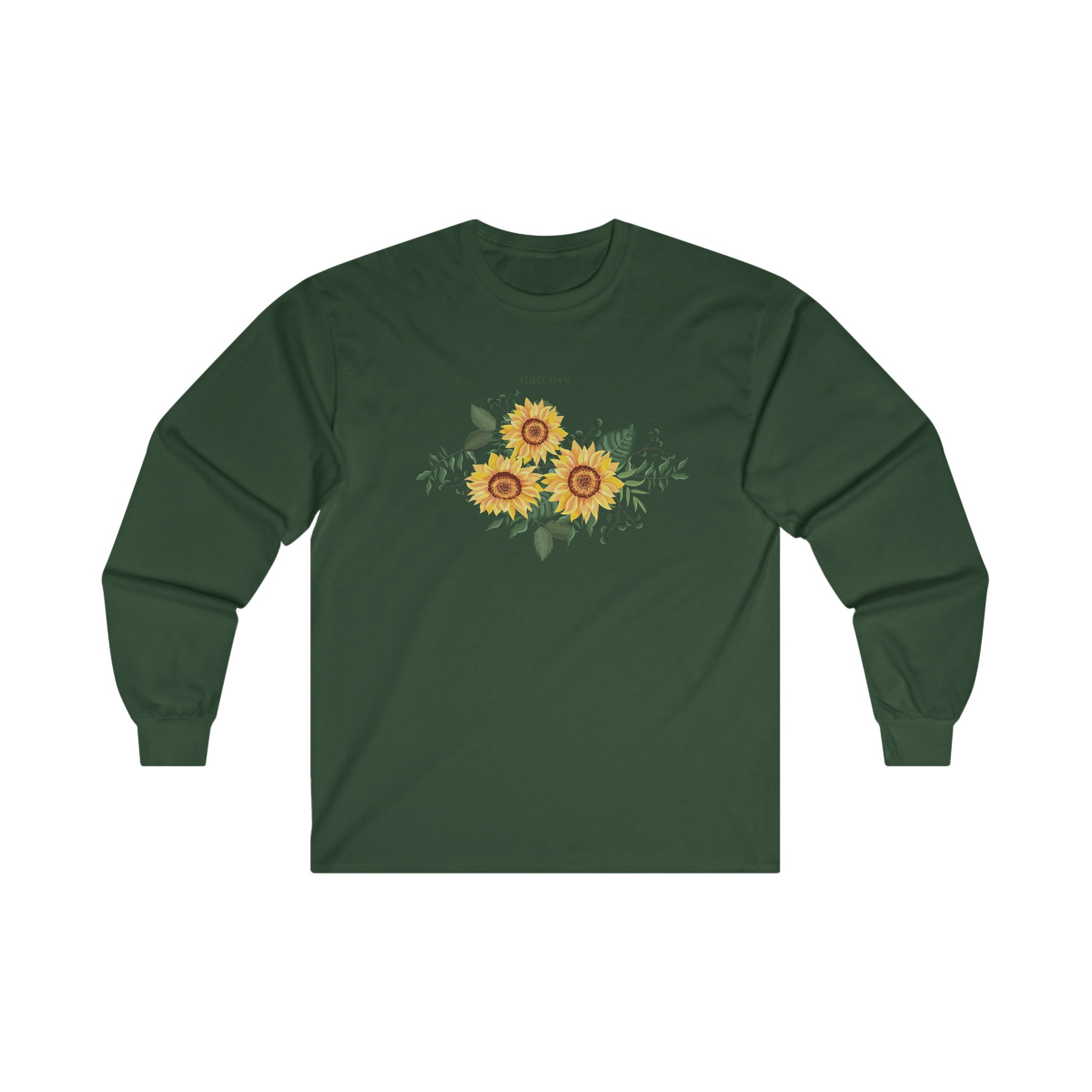 Sunflower Long Sleeve Shirt, Yellow Flower Floral Art Print