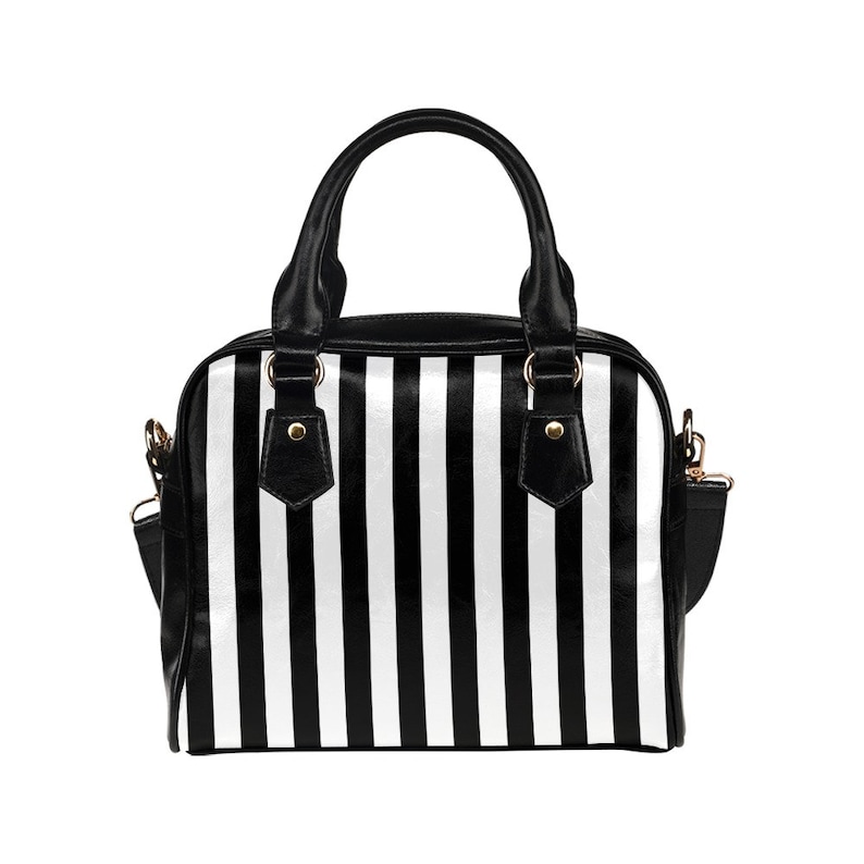 Schwarz-weiß gestreifte Geldbörse Handtasche, Nadelstreifen Streifen Vertikaler Druck Kleine Mini Schultertasche Vegan Leder Damen Designer Crossbody Bild 4
