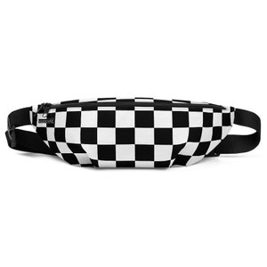 Fanny Pack, Black and White Checkered, Check Festival Hip Waist Bag, Canvas Vacation Belt, Gingham Checkerboard Pattern, Vegan Bag