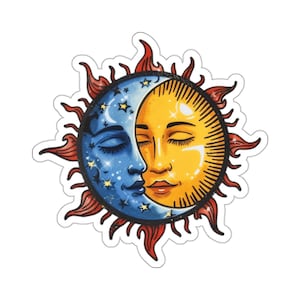 Sun Moon Sticker Decal, Vintage Retro Crescent Art Vinyl Laptop Celestial Waterbottle Tumbler Car Waterproof Bumper Clear Aesthetic Wall