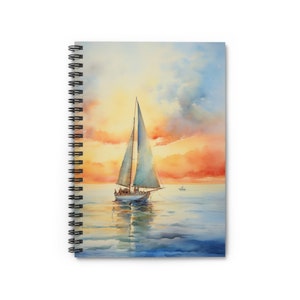 Quaderno a spirale a vela al tramonto, barca a vela Ocean Sea Travel Design Piccolo diario Blocco note Linea a righe Libro Carta Pad Lavoro Regalo estetico