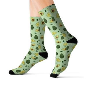 Avocado Crew Socks, Fruit Food Green 3D Sublimation Women Men Funny Fun Novelty Cool Funky Crazy Casual Cute Unique Gift